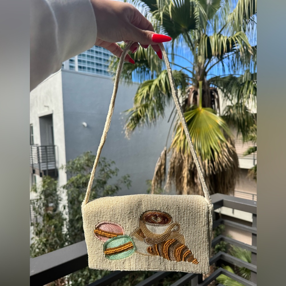 Made in India /Marshalls/TJ Maxx Coffee Macaron Croissant Beaded Purse